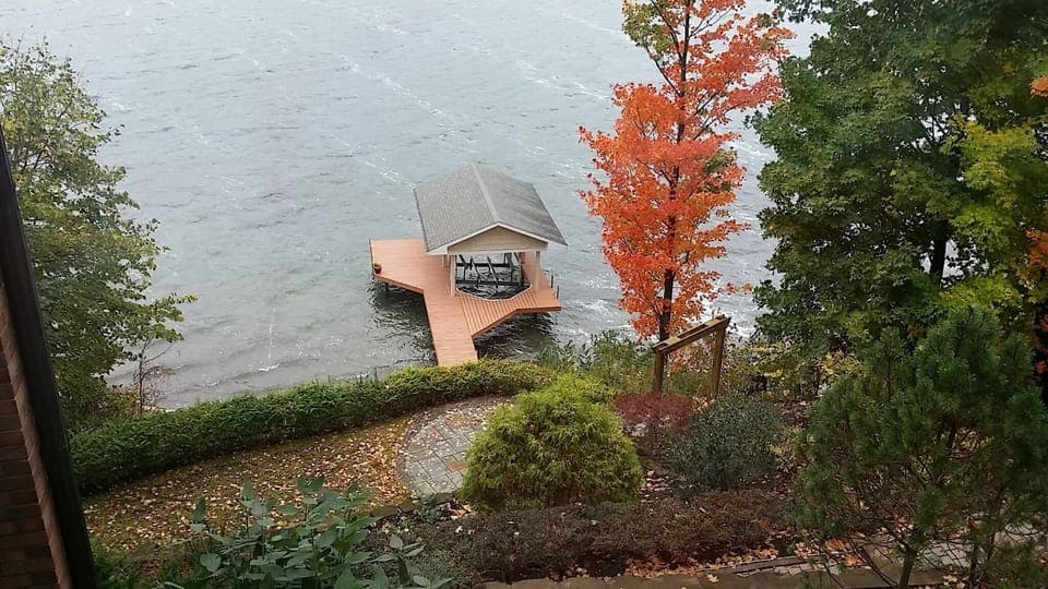 View of dock and water from the house