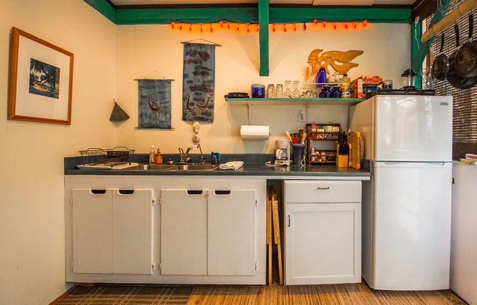 Kitchenette - fridge, 2 burner hot plate, coffee maker, toaster oven, microwave