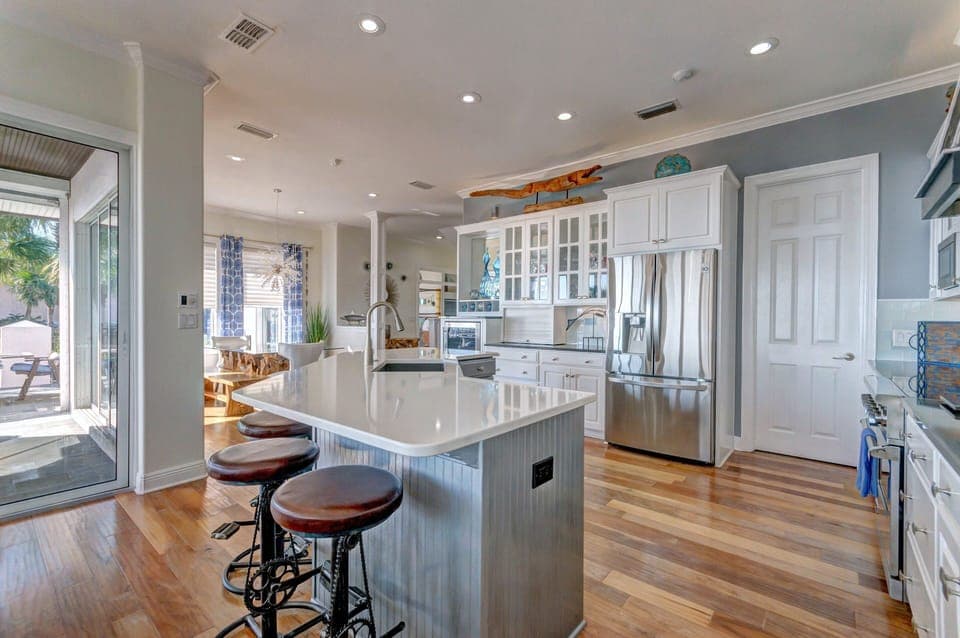 Second Floor Kitchen Area with Access to Deck and Gulf Views