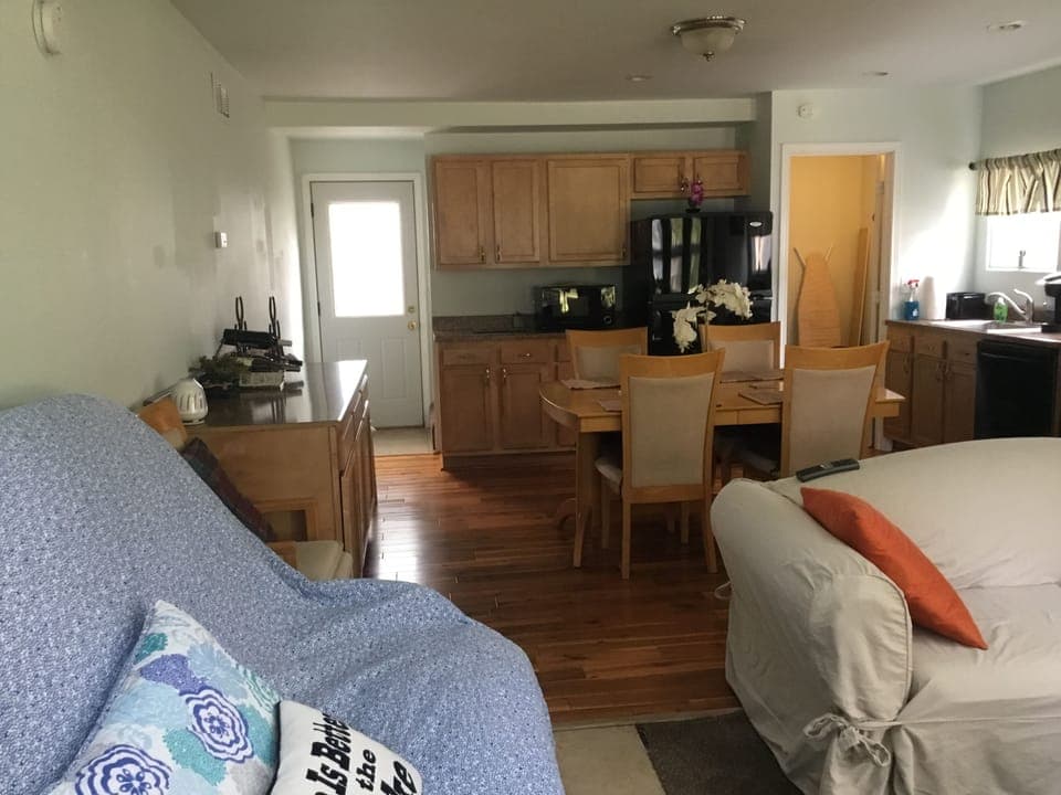 view as you walk in (door to the basement is open in this picture)