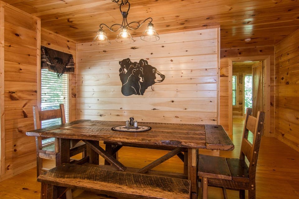 Beautiful Barnwood Dining Room Table Seats 6-8, & View Into The Hall & Bedroom