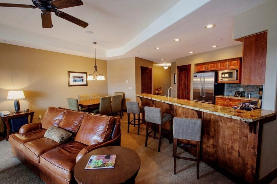 The open-plan layout of the condo is great for a vacation