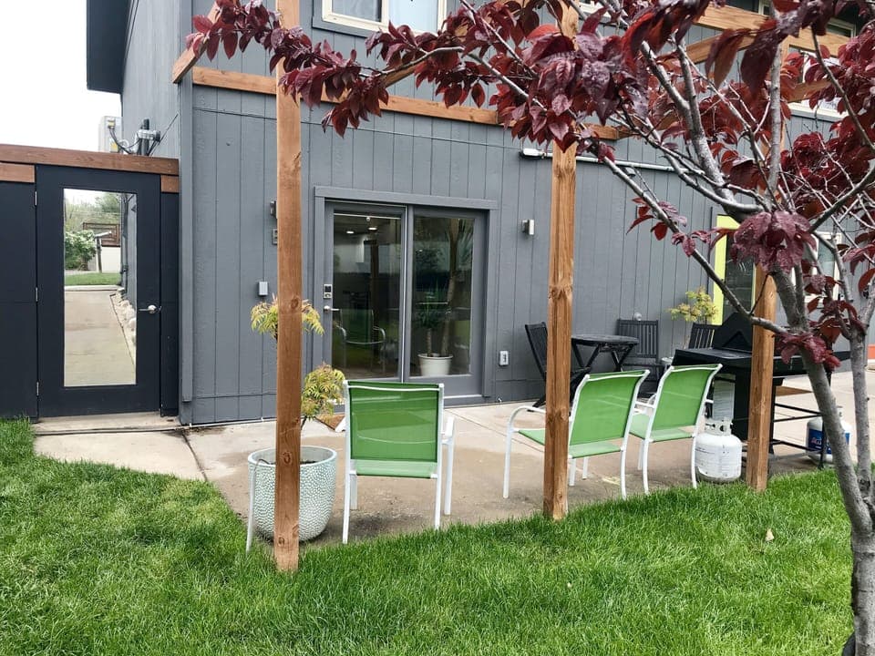 Patio seating and your private entrance. 