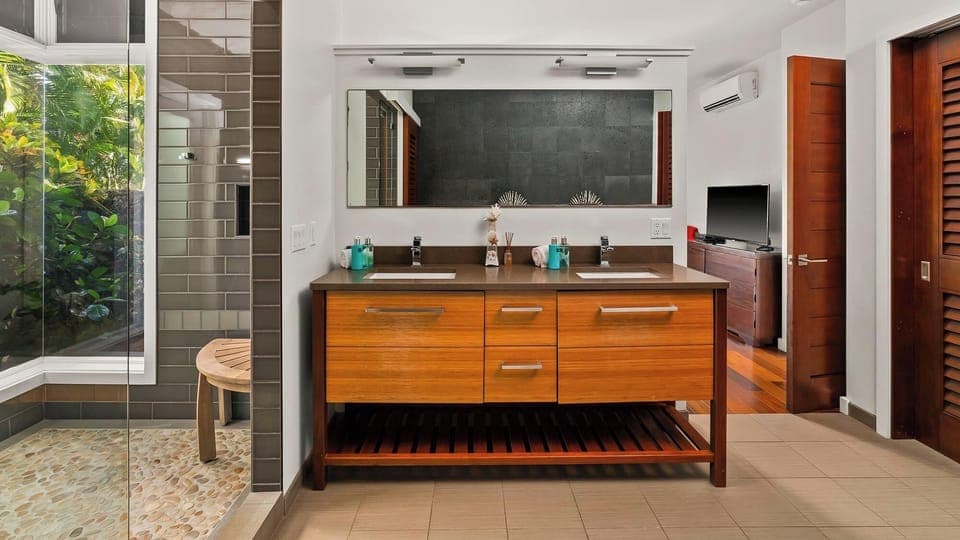 Hale Maluhia at Poipu Beach Estates - Lower Primary Bedroom Suite Shower & Bath - Parrish Kauai