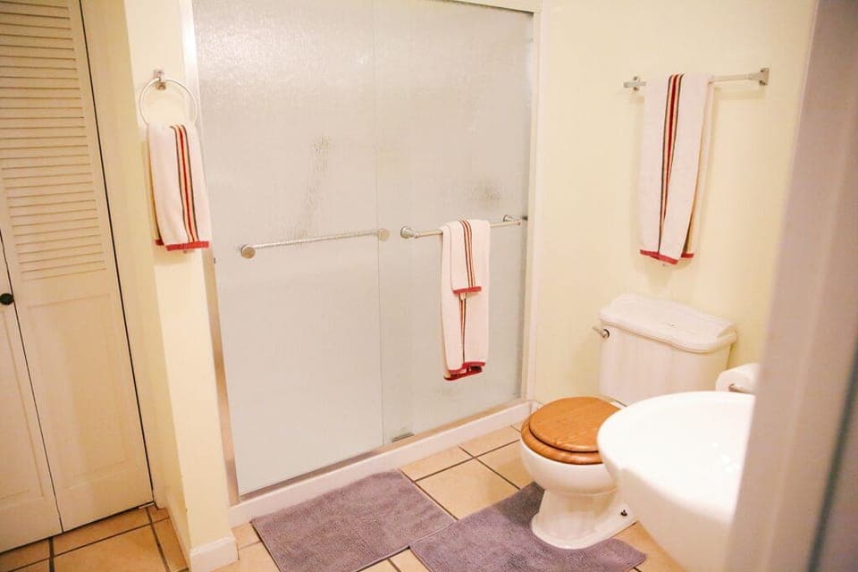 Main floor (downstairs) bathroom with shower