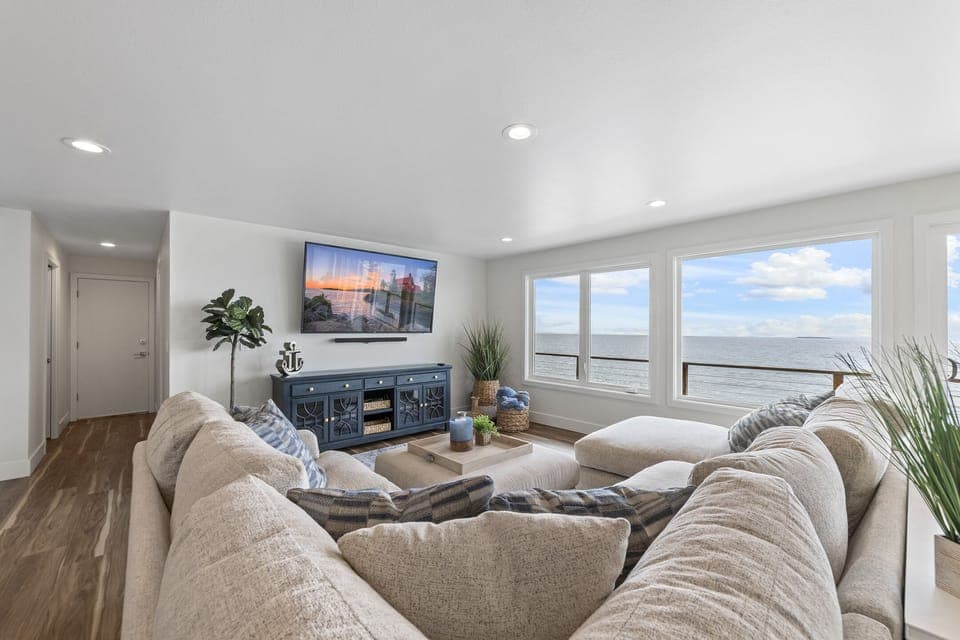 Living room that looks right onto the ocean