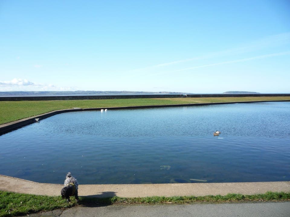 That's the sea wall, beach is beyond, the land you see is Anglesey
