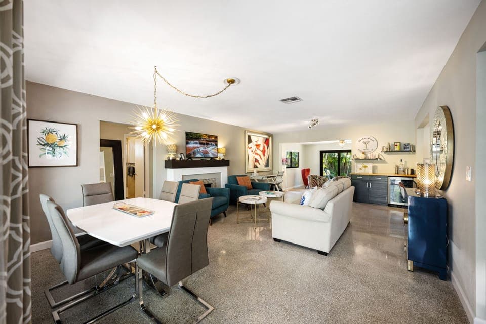 View into living room space from the front door