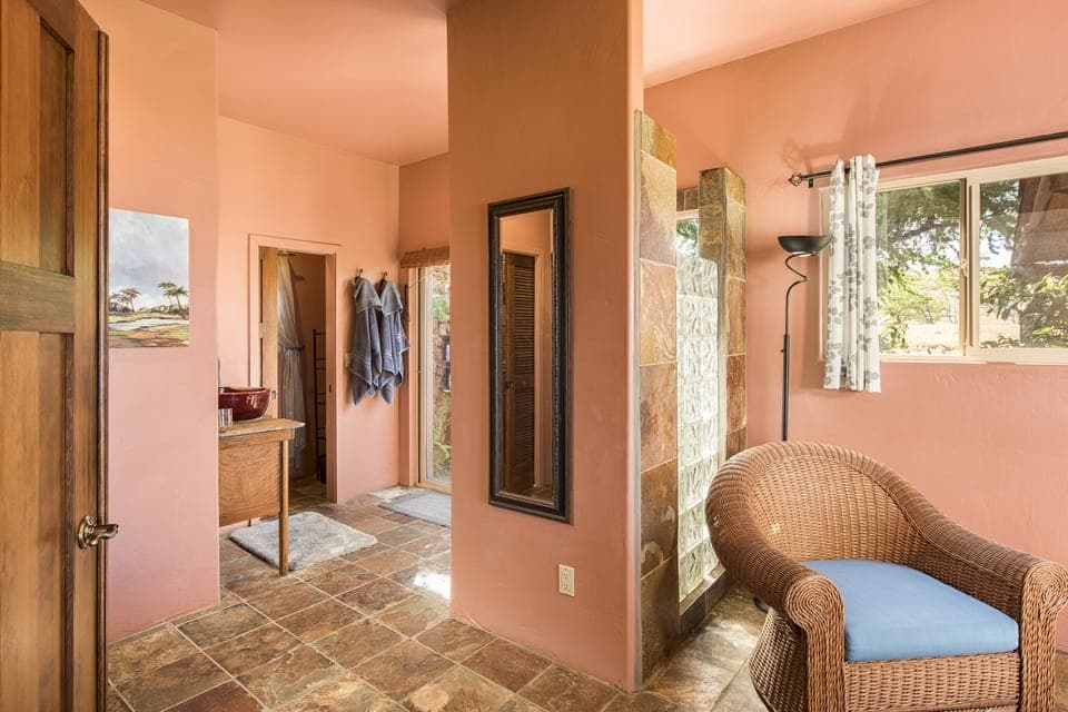 Bathroom and indoor shower off master bedroom.