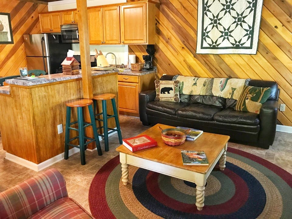 A comfortable leather couch and sofa chair for watching TV or just hanging out!