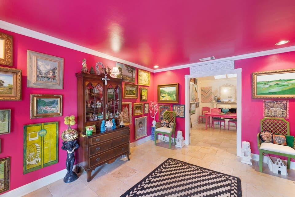 Jewelry Box pink entry, gallery walls.
