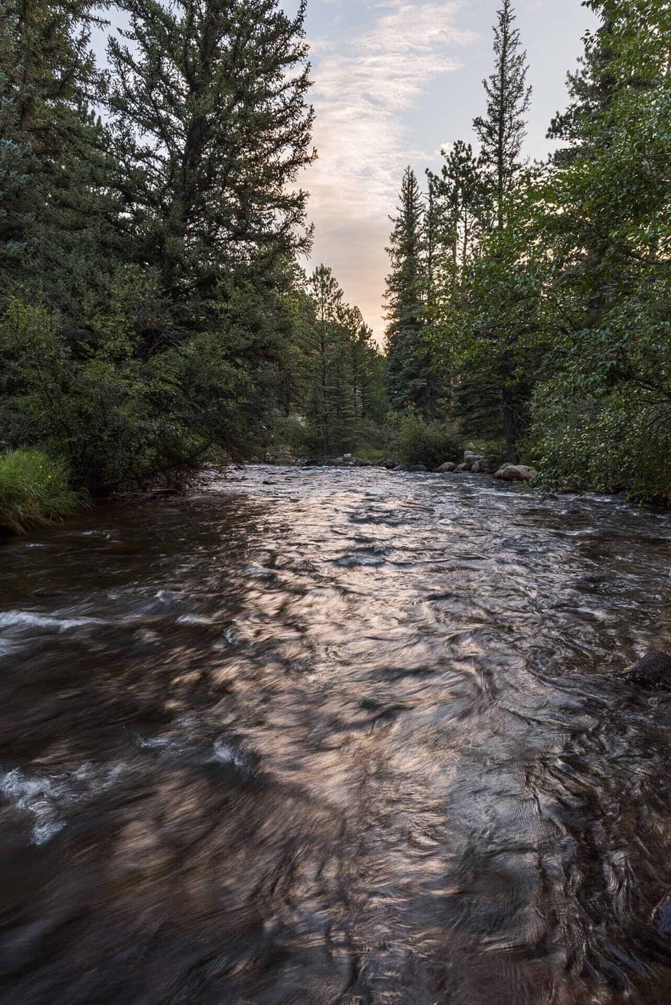 Sunset on the Big Thompson here at Aspen Brook
