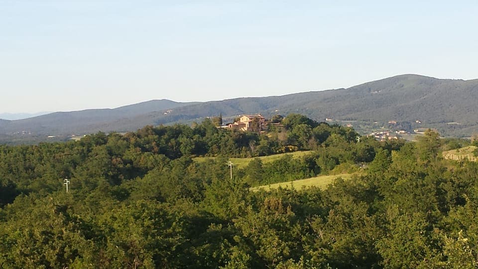 whole farmhouse in the distance