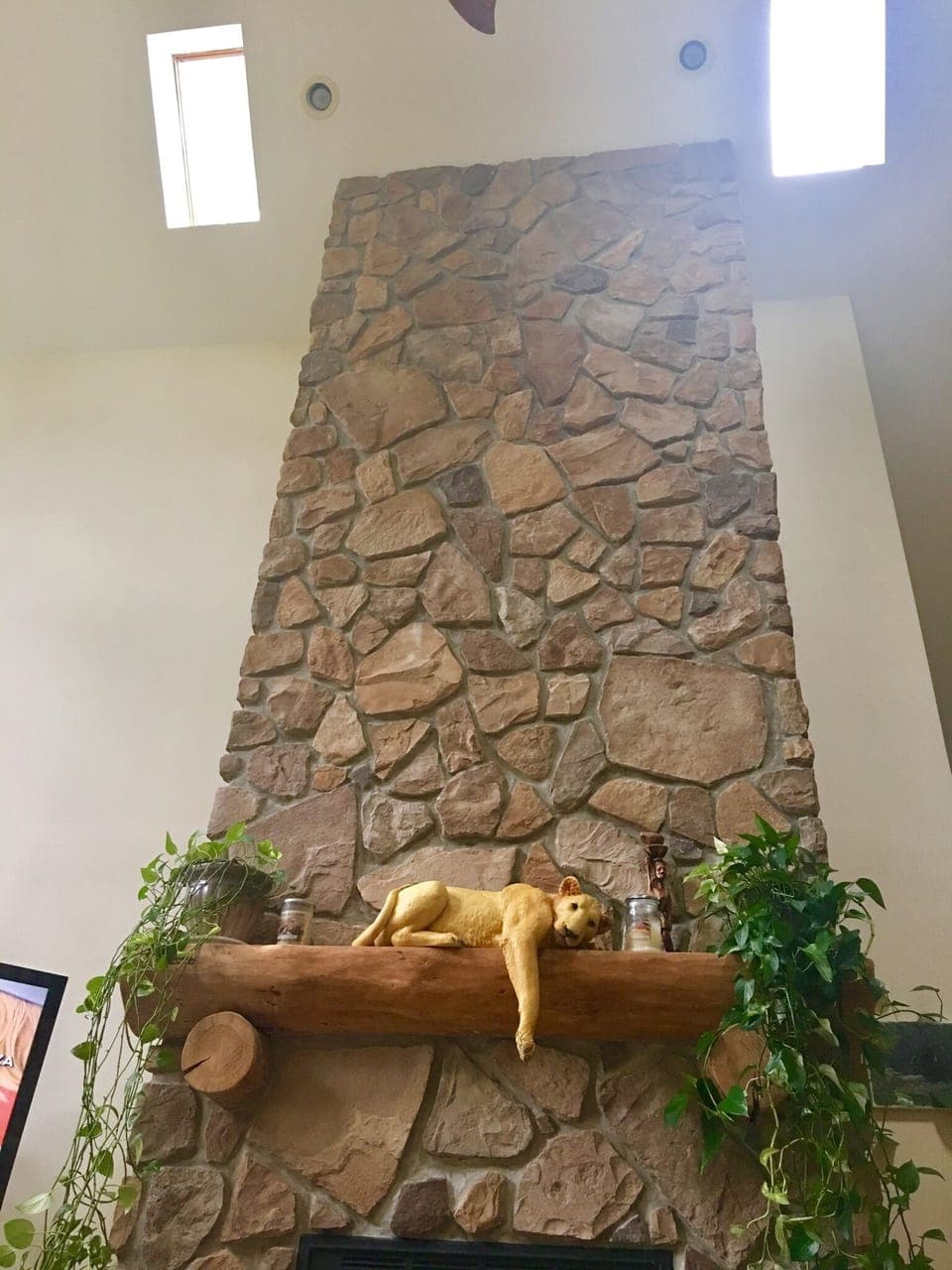 great room stone fireplace