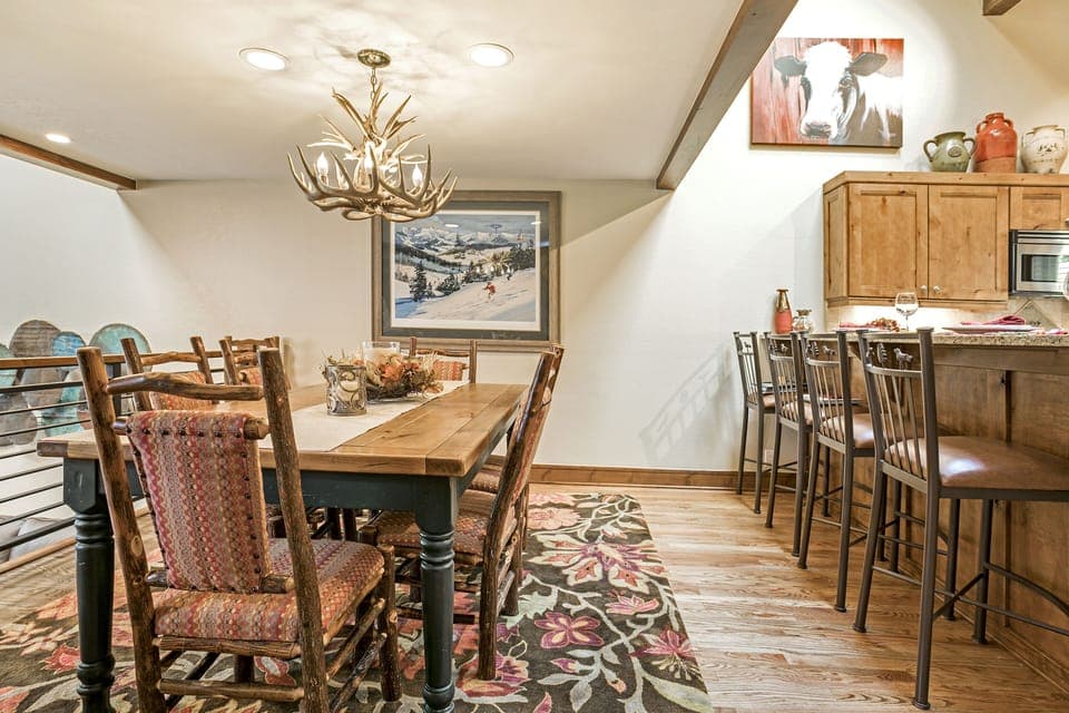 Dining for 8, plus stools for 4 more