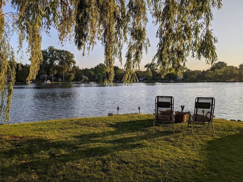 The fire pit is perfectly placed for watching sunsets. 