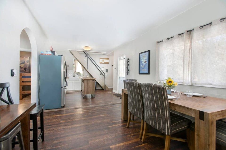 View of dining room and kitchen