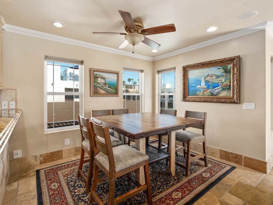 6 chair dining table. 3 bar stools will be included for summer. 14 people easily