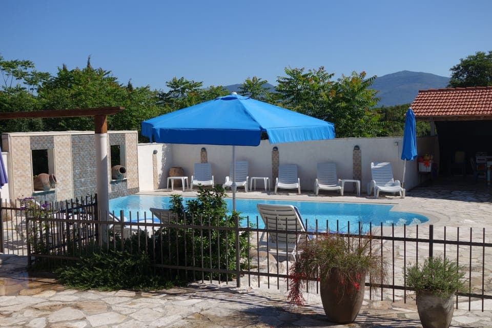 Pool and sun loungers. ( 12 sunbed cushions)