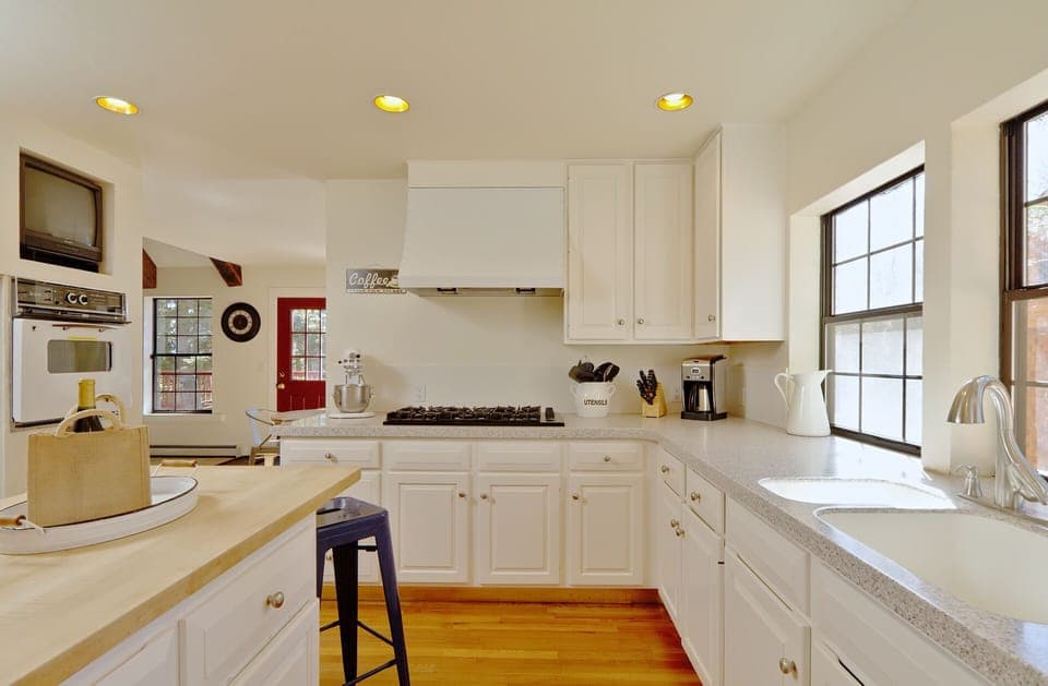 Kitchen complete with Viking stove, coffee maker, mixer, microwave, toaster etc.