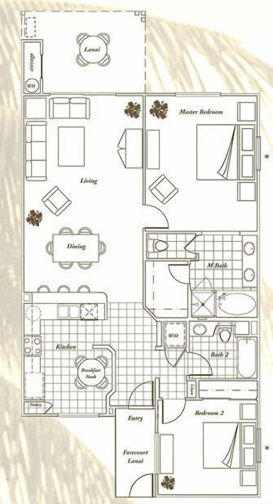 Our unit's floor plan - the larger of the two bedroom floor plans 1400 sq ft