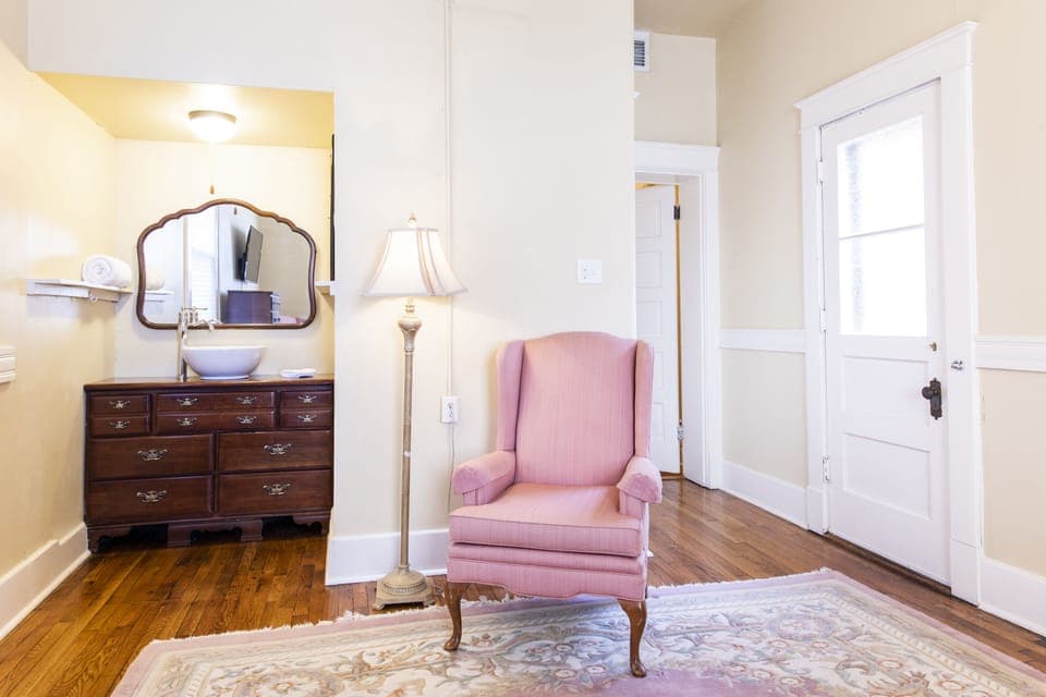 Private vanity and door to private deck in bedroom 2