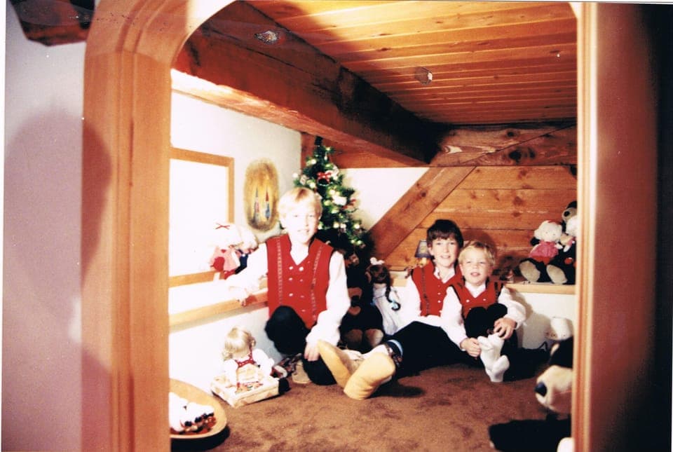Our three gnome sons in 1986 in what is now the very popular gnome cubby bed.