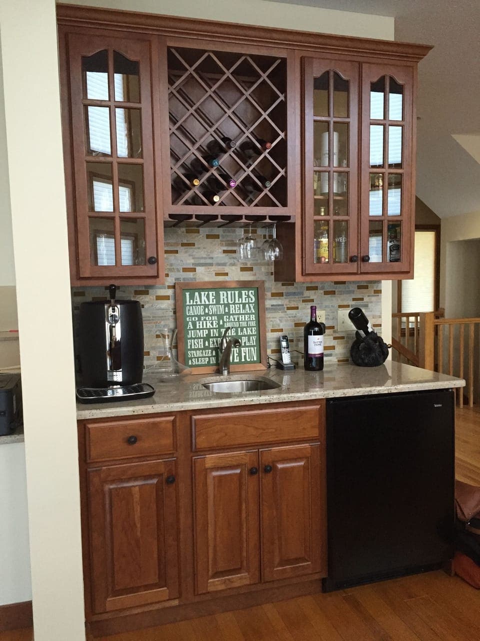 Bar next to main living room area is great for entertaining