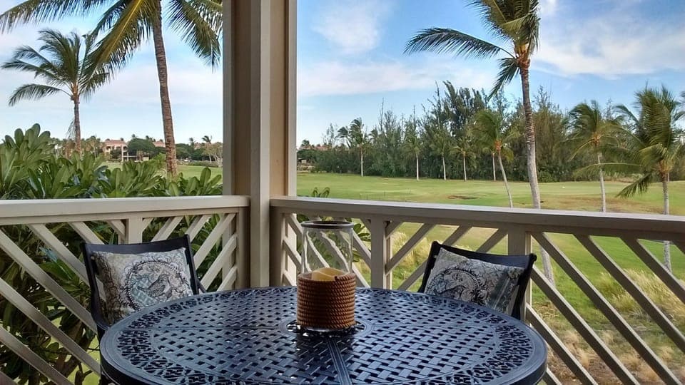 Relax on the lanai overlooking the golf course