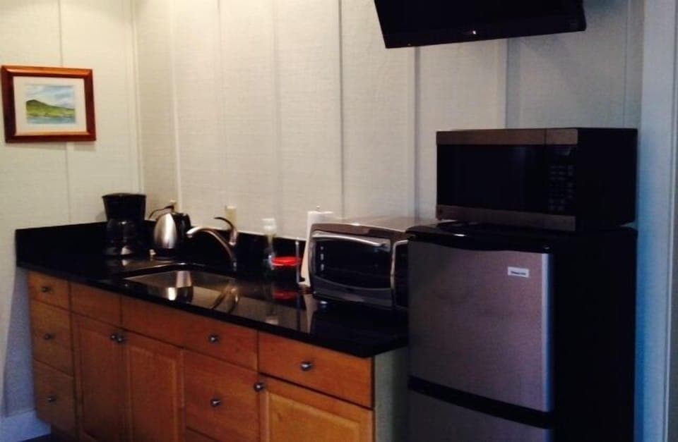 Kitchenette with appliances and cooking and BBQ utencils