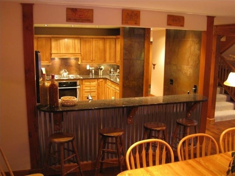 Our kitchen is well stocked with utensils and pantry items