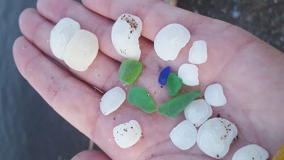 lots of fun looking for treasures on the beach. Lucky Stones and lake glass