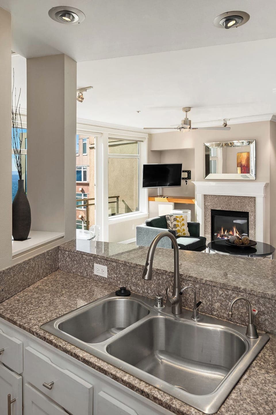 Seamless flow from the kitchen to the living area.