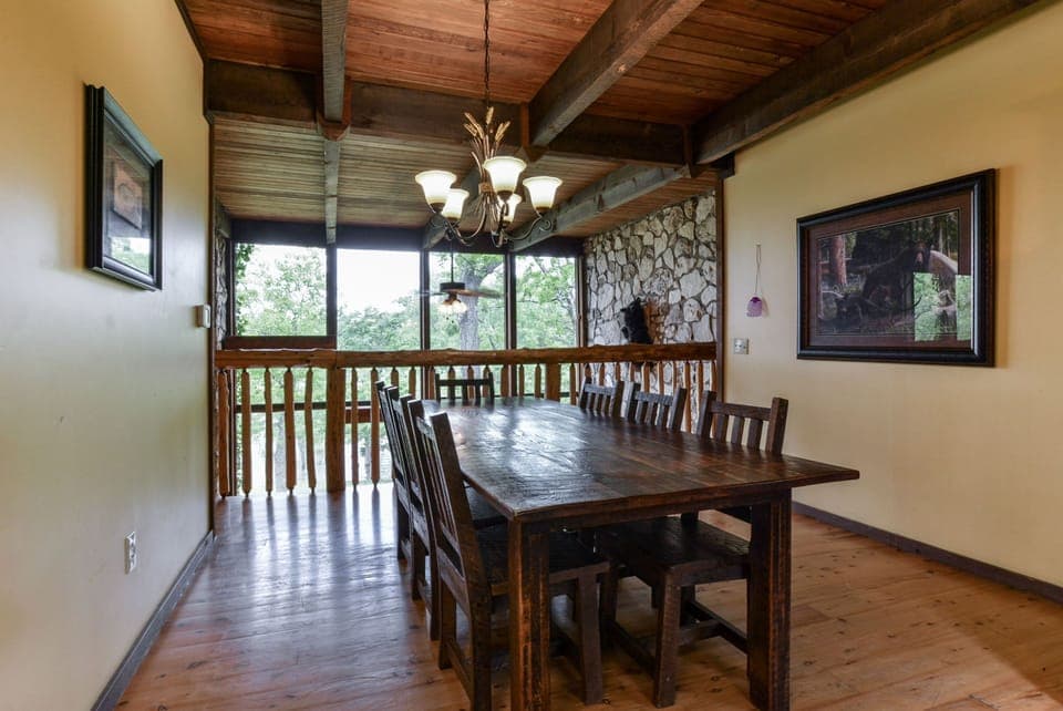 Dining area with custom red cedar table - seating for 8