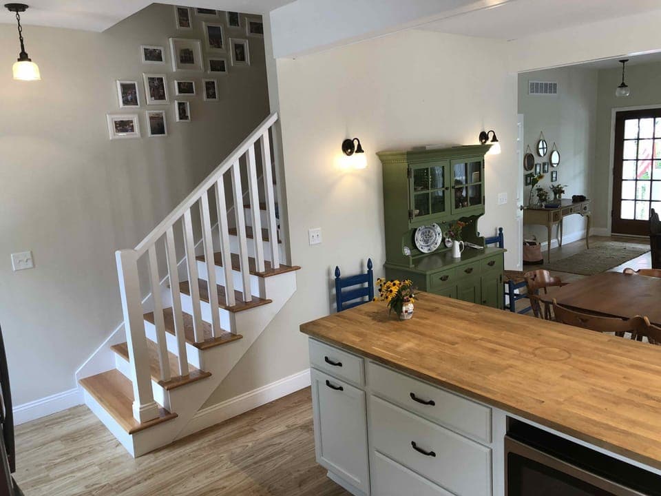 Kitchen looking toward stairs up.
