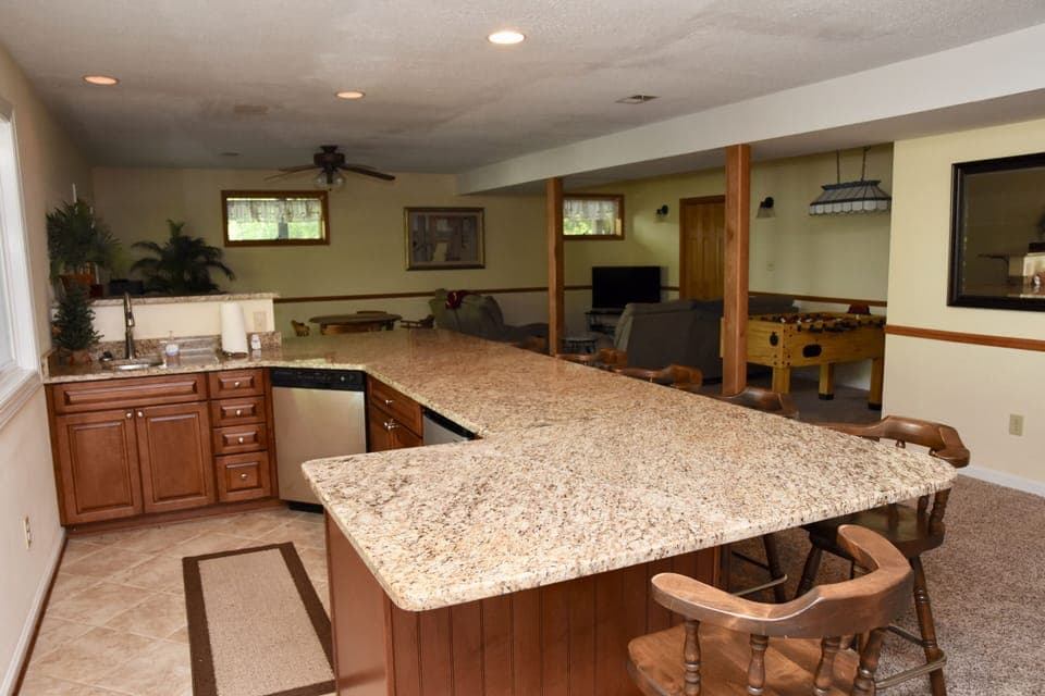 Downstairs bar area looking toward TV area
