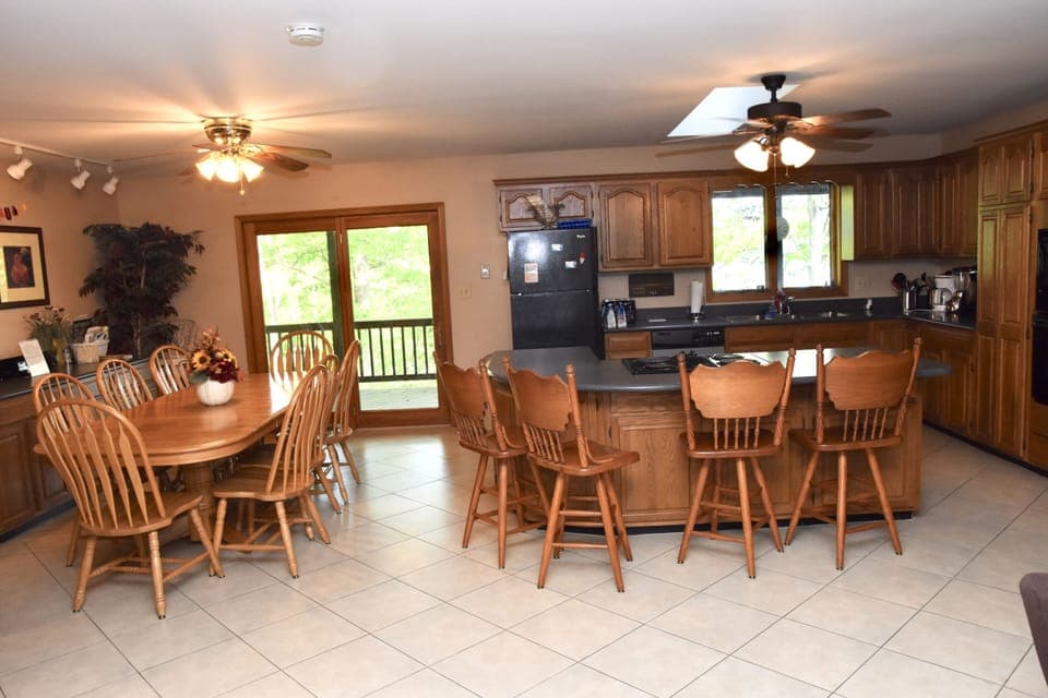 Main floor/upstairs kitchen area looking toward the lake