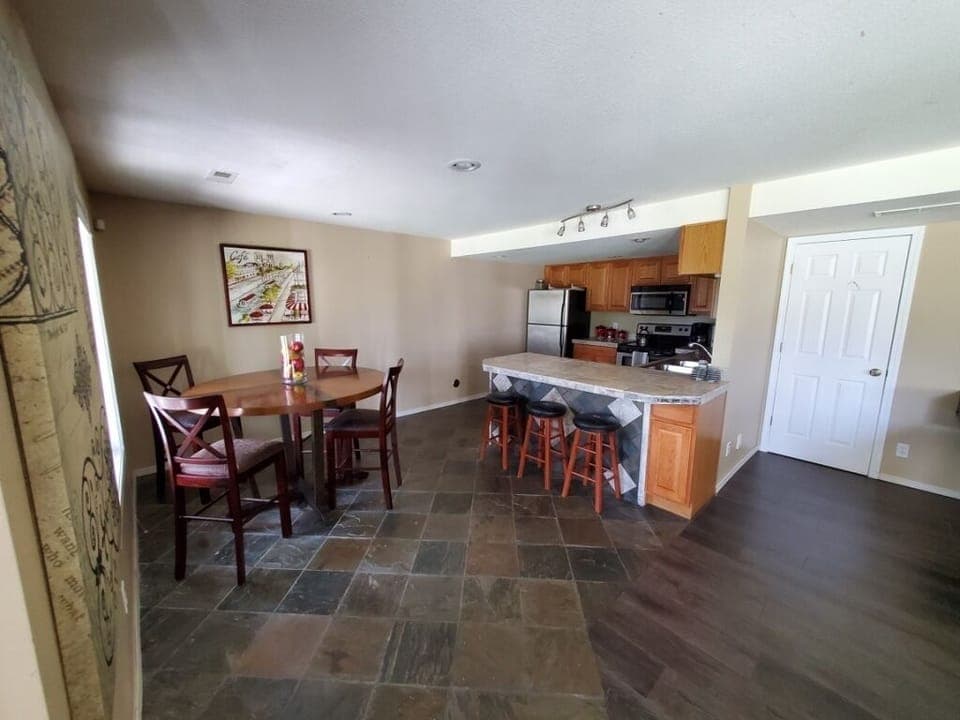 Lower level - kitchen and dining area.