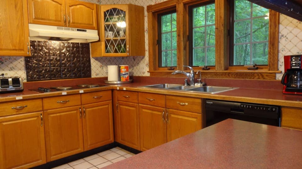 Full kitchen with cooktop, wall oven, and all the utensils you will need.  