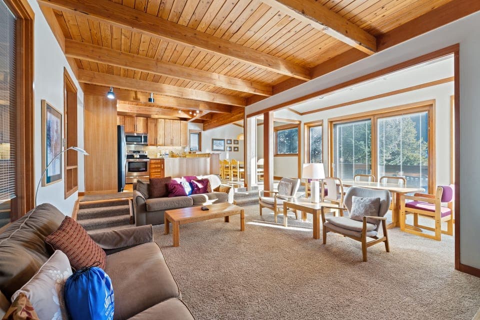 Family room looking toward 2 dining areas and kitchen