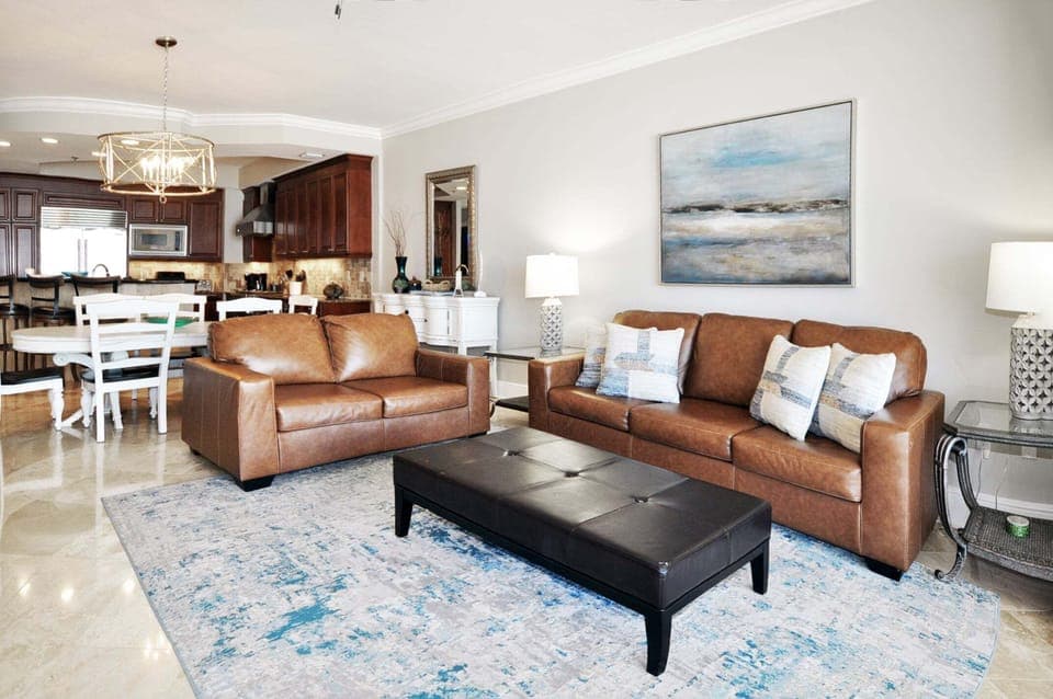 Living Room with Balcony and adjoining Master Bedroom - 
Bella Riva Resort, Okaloosa Island Fort Walton Beach Florida Vacation Rentals