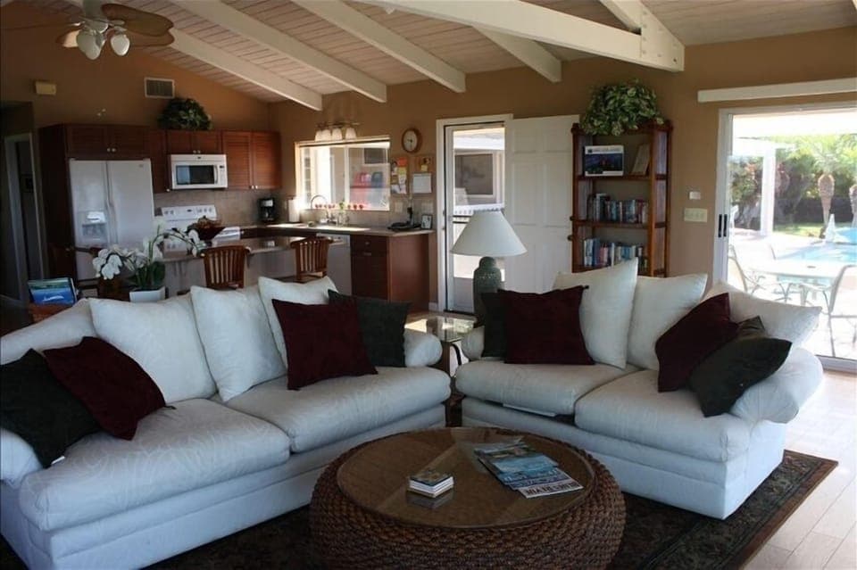View from the living room in to the kitchen, also newly remodeled.