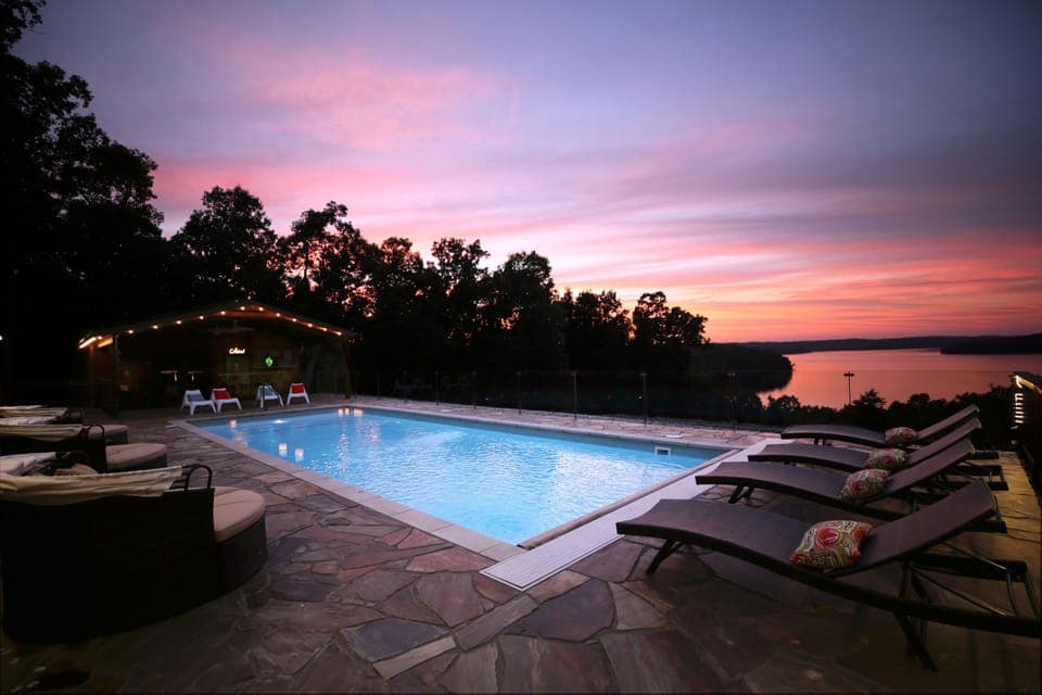 Heated pool with pool bar and spectacular views of Lake Norfork!