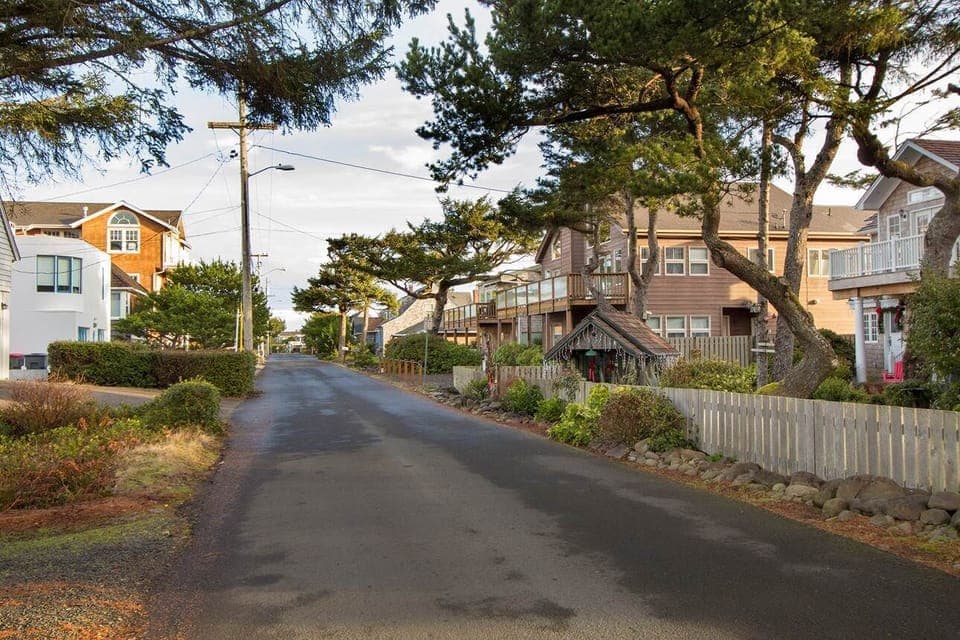 Our street looking North, ocean behind homes on the left