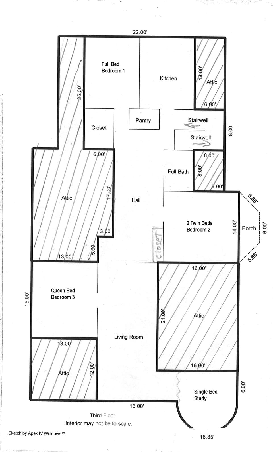 3 bedrooms and 1 sleeping area in alcove, apart from each other for privacy