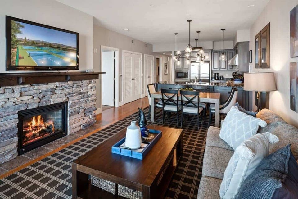 Gas fireplace, large smart TV, high speed internet and more.