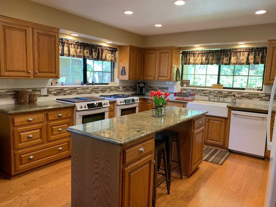 We have an updated kitchen w/farm sink.  Two ovens - 1 propane and 1 electric.