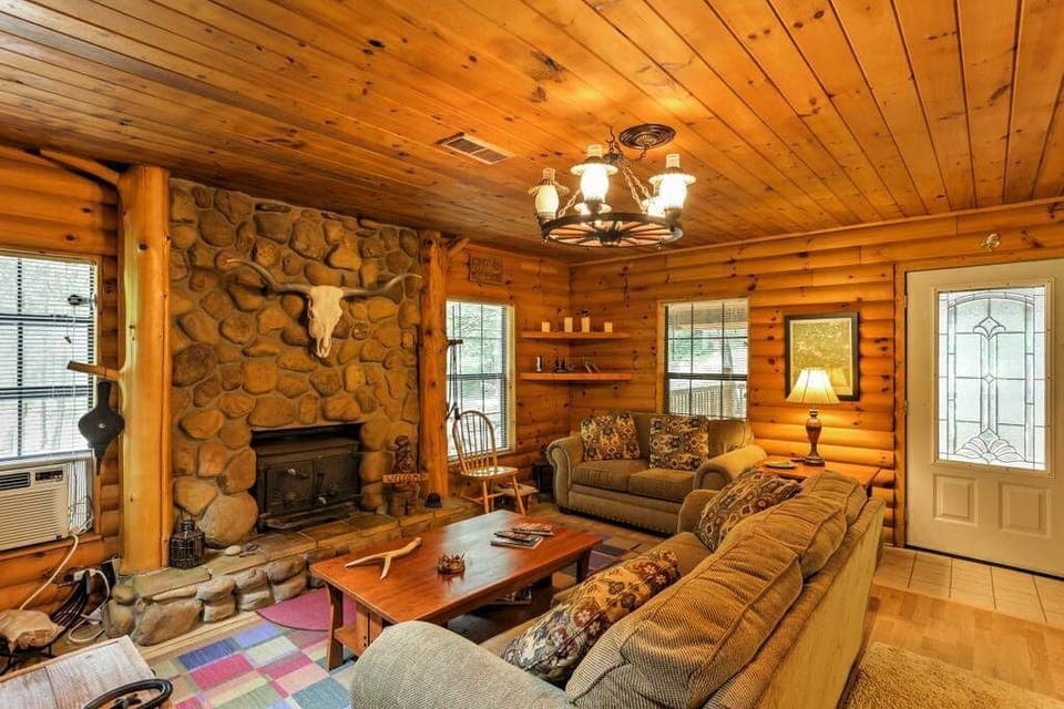 Living Room with wood burning fireplace 