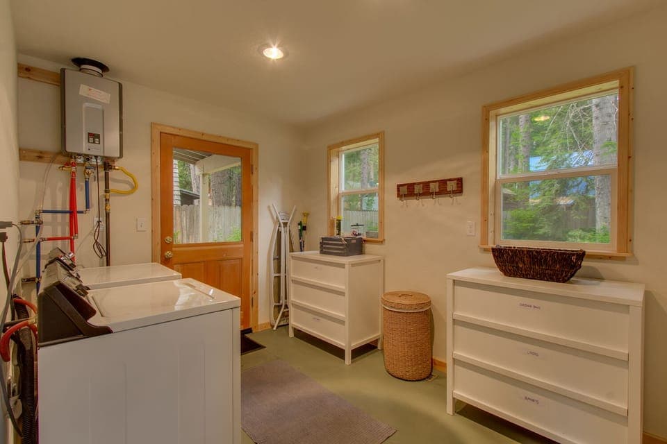 Laundry room with plenty of storage for all your gear.