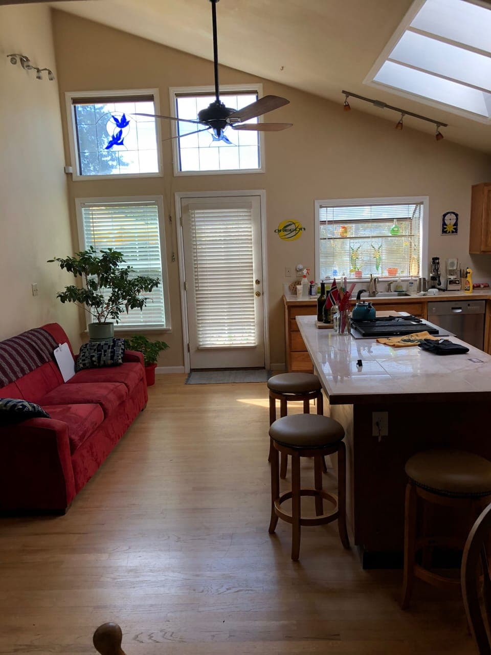 Island counter kitchen, deck access